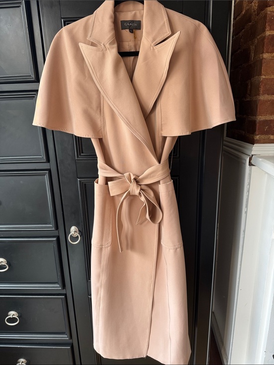 Gracia Jackets & Blazers - Gracia Blush Belted Cape-Sleeve Trench Coat